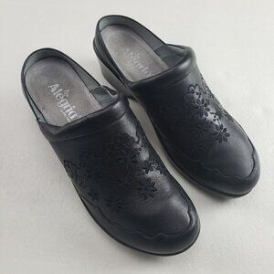 Alegria Isabelle Embroidered Leather Clog Womens 9.5-10 41 Black Slip On Mule